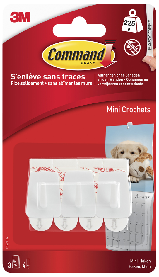 3M Command Mini-crochet, plastique, taille: S, blanc
