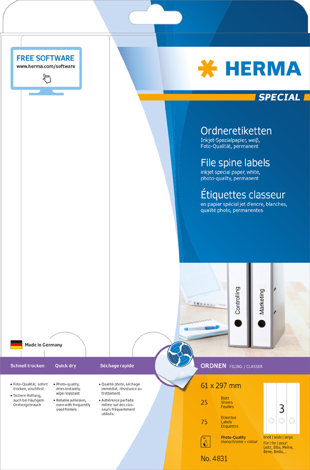 HERMA Etiquette dos de classeur SPECIAL, 297 x 61 mm, blanc