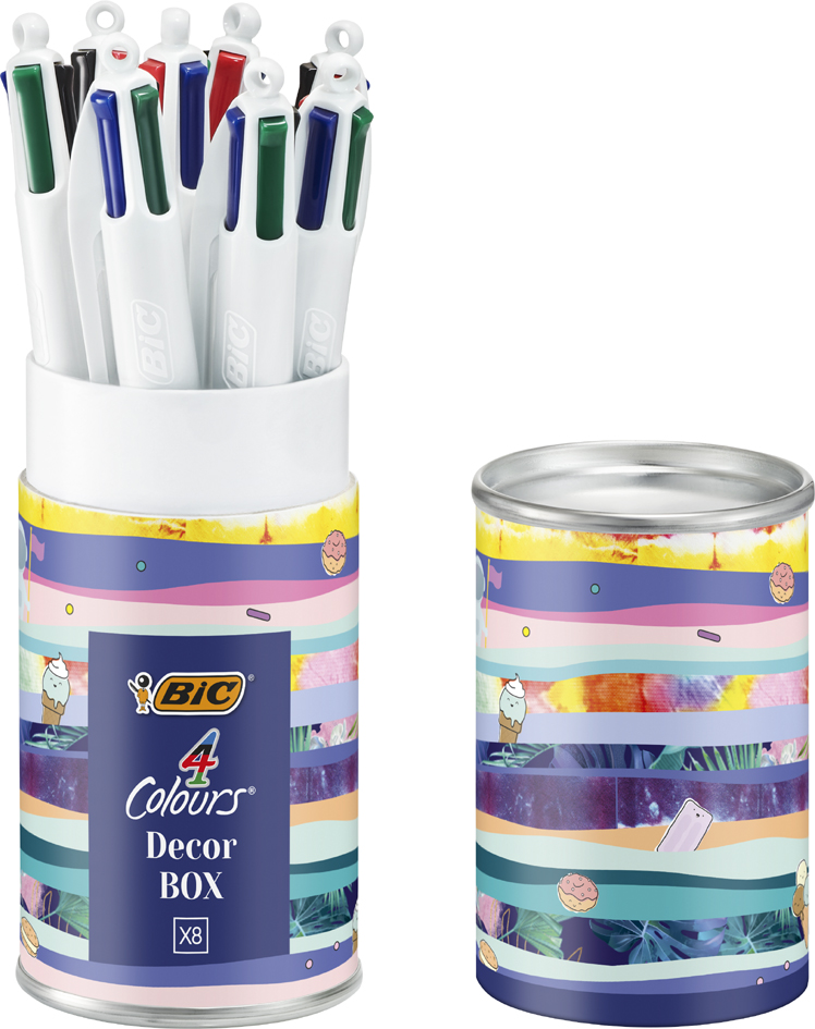Stylo à bille poussoir 4 Colours, boîte métallique de 8