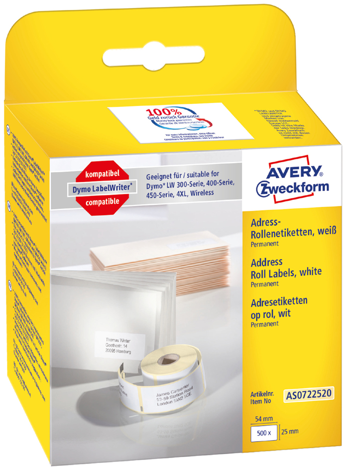 AVERY Zweckform Etiquettes en rouleau, 190 x 38 mm, blanc