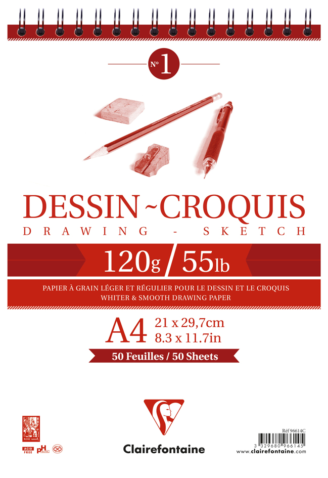 Clairefontaine Bloc papier dessin 'Dessin - Croquis', A4