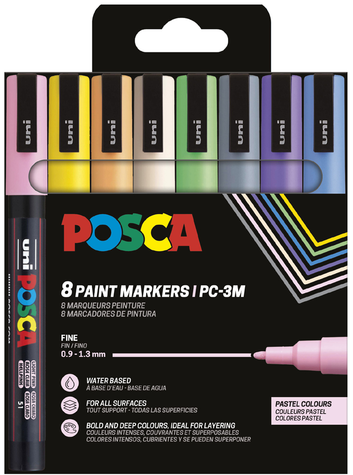 POSCA Marqueur à pigment PC3M, étui de 8, pastel