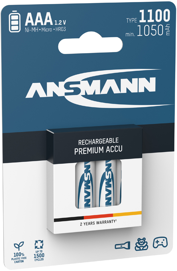 Pile rechargeable NiMH Micro (AAA), 1100 mAh, 4 pièces