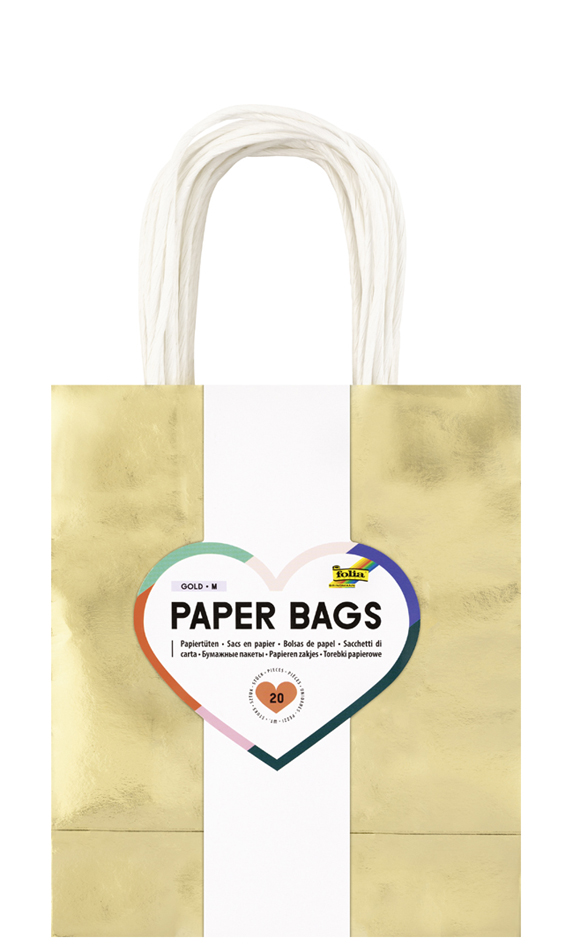 folia Sac en papier DORÉ SCINTILLANT, taille: M