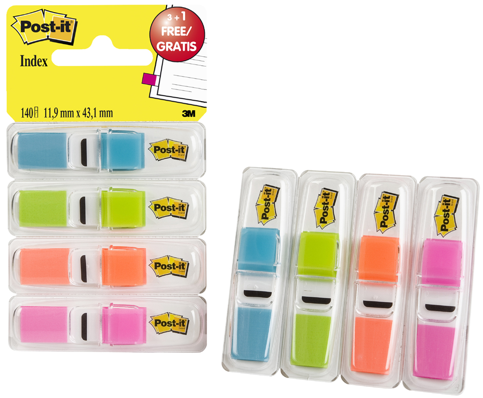 Post-it Marque-pages Index, 11,9x43,2 mm, distributeur de 4