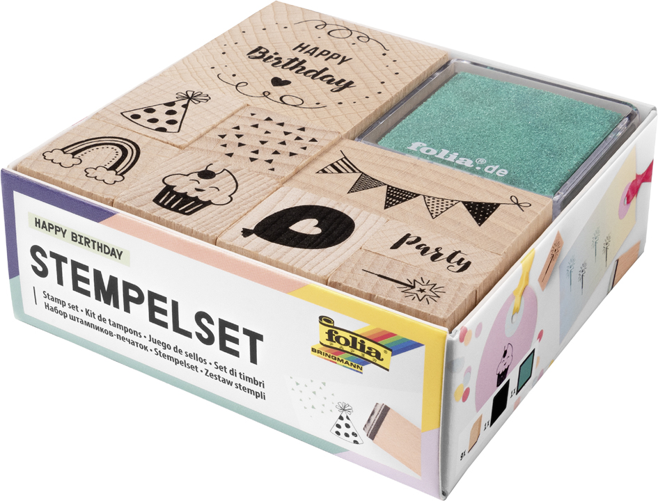 folia Set de tampons en bois 'Happy birthday', 11 pièces