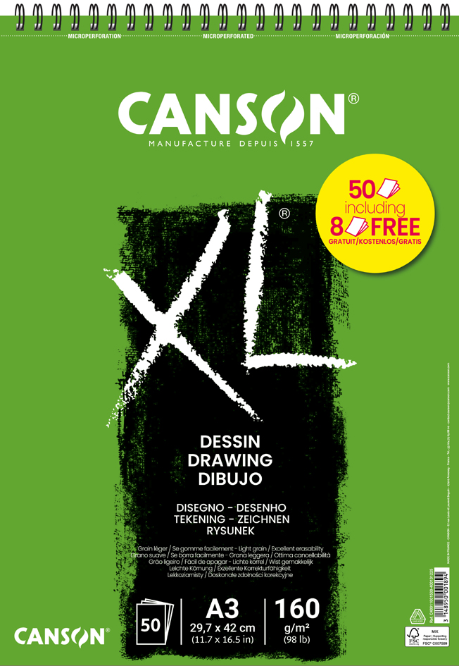 CANSON Bloc croquis et études 'XL DESSIN' Promo, A3