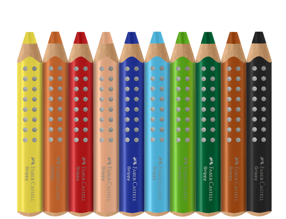 Crayon de couleur triangulaire Grippy, étui carton de 10