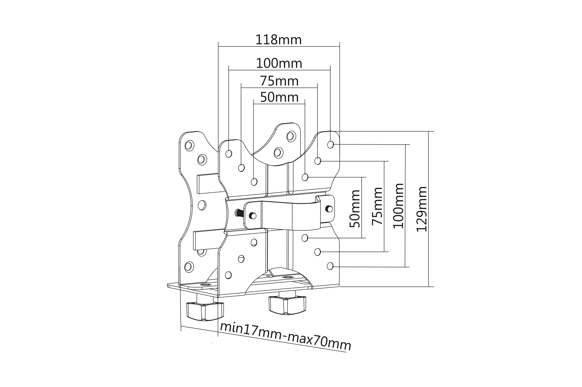 Support pour mini PC de bureau, dimensions