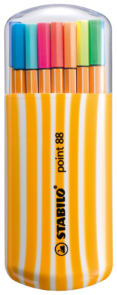 STABILO Feutre à pointe fine point 88, étui rayé fluo de 20