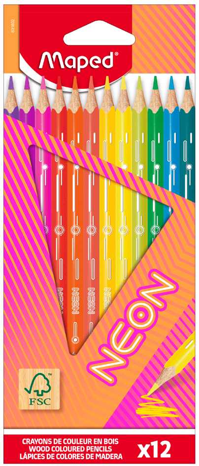Maped Crayon de couleur triangulaire NEON, étui carton de 12