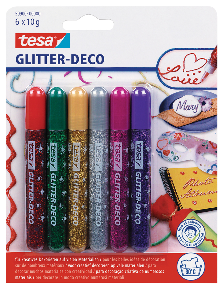 tesa Colle à paillette 'déco scintillante', tube, 6 x 10 g