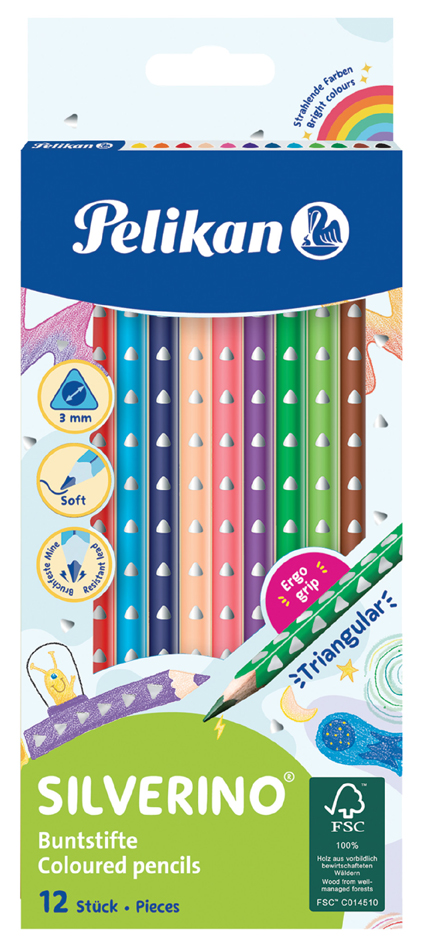 Pelikan Crayon de couleur triangulaire SILVERINO fin, étui
