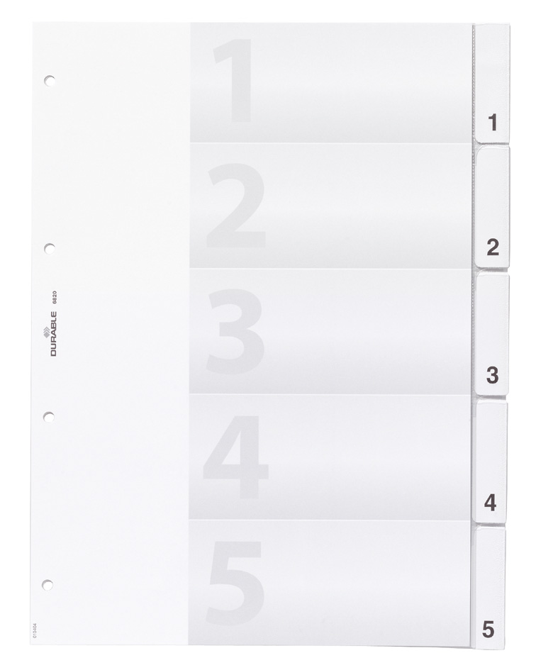 DURABLE Intercalaires en plastique, A4, 5 touches, transp.