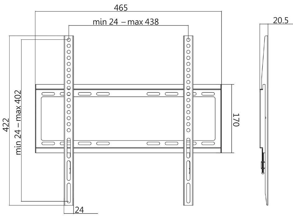 Support mural pour TV 11116183 - dimensions
