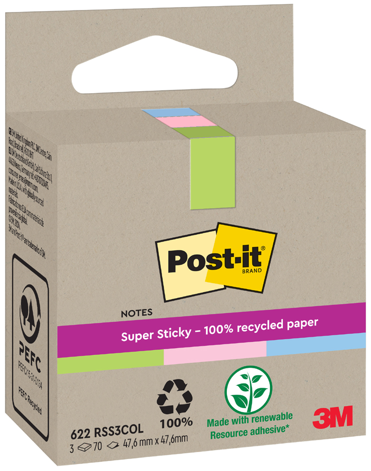 Post-it Bloc-note super sticky Recycling notes, coloré