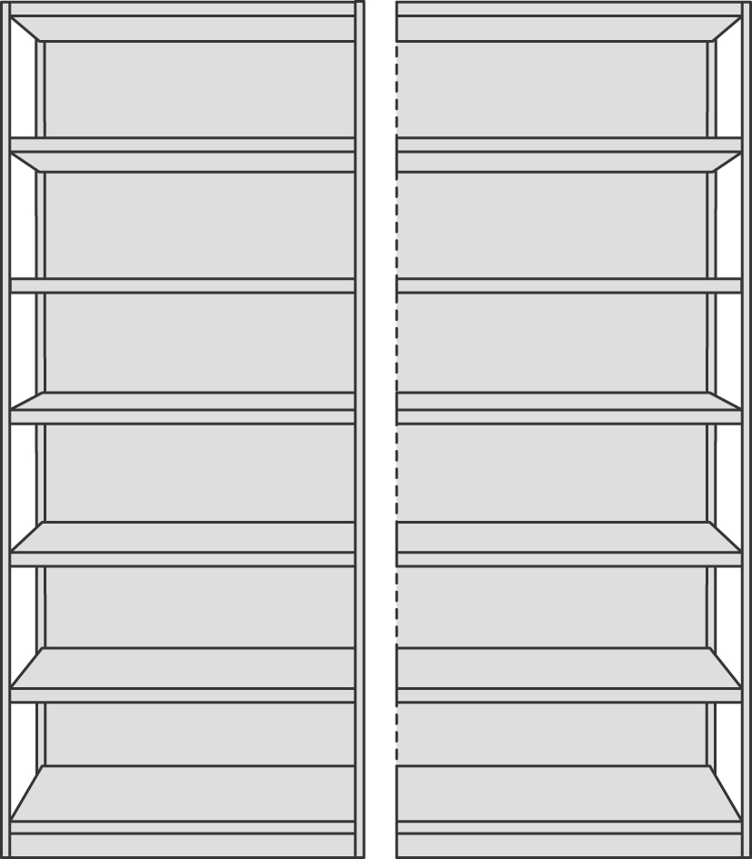 1) Rayonnage de base / 2) rayonnage annexe