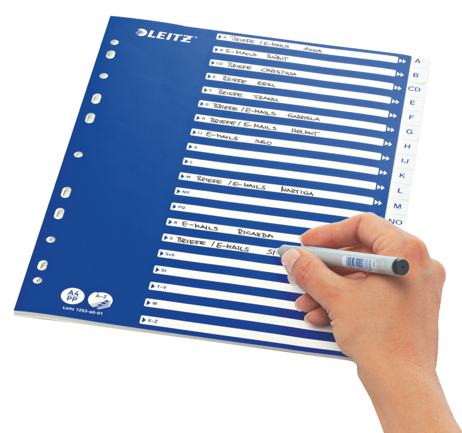 Intercalaires en plastique standard A-Z, étiquetables