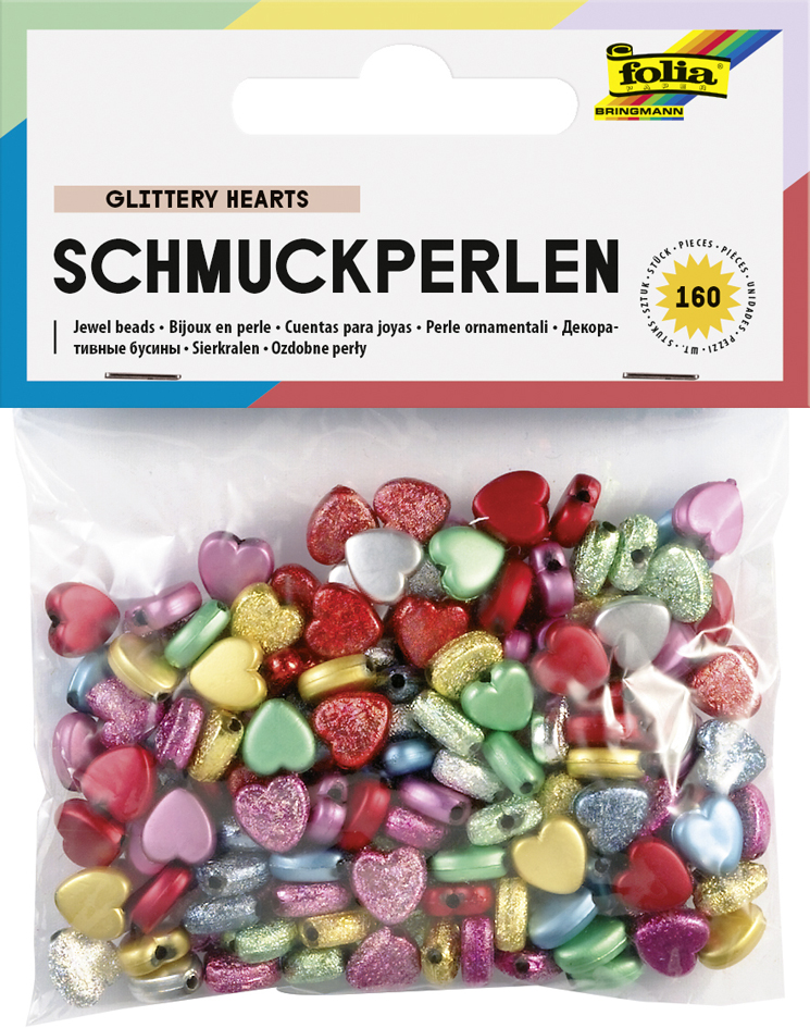folia Bijoux en perle 'Glittery Hearts', lisse/en relief