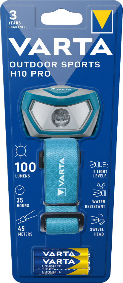 VARTA Lampe frontale LED 'Outdoor Sports H10 Pro', bleu/gris