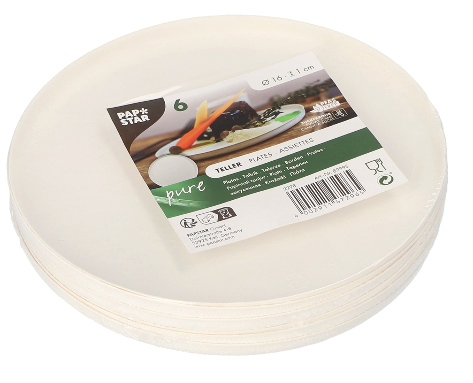 Assiette en canne à sucre "pure" - série design Ano, emballage
