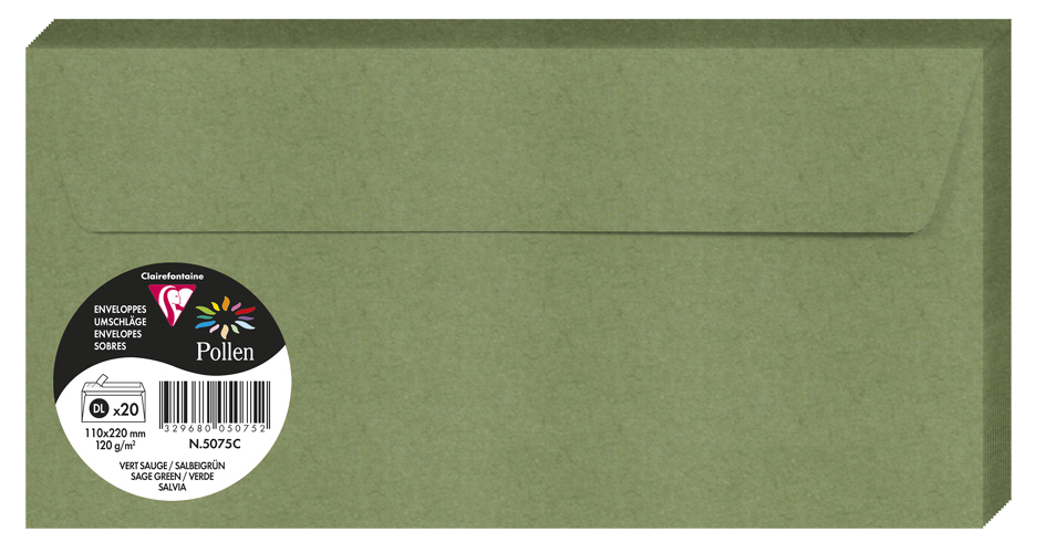 Pollen by Clairefontaine Enveloppes DL, vert sauge