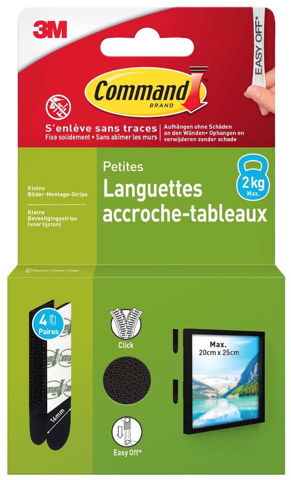3M Command Languettes accroche-tableaux, taille: S, noir