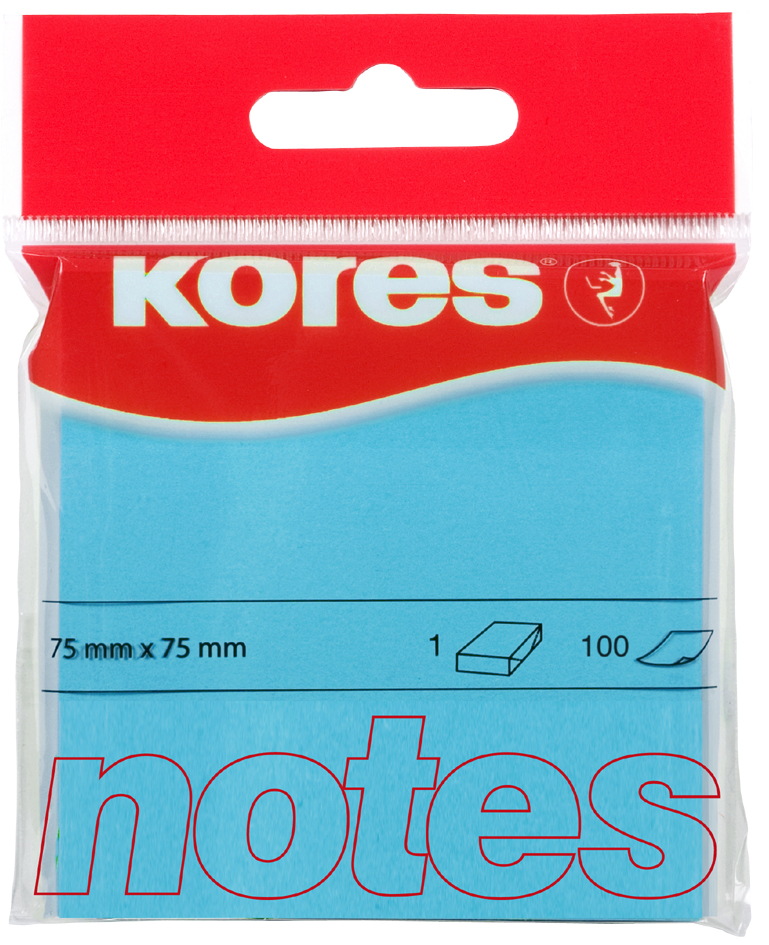 Kores Note adhésive 'NEON', 75 x 75mm, uni, bleu fluo