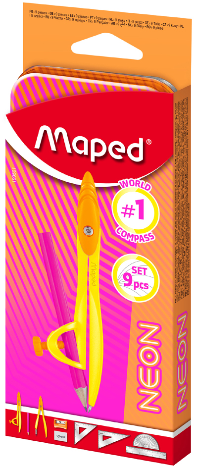 Maped Coffret de géométrie Mathset STUDY NEON, 9 pièces