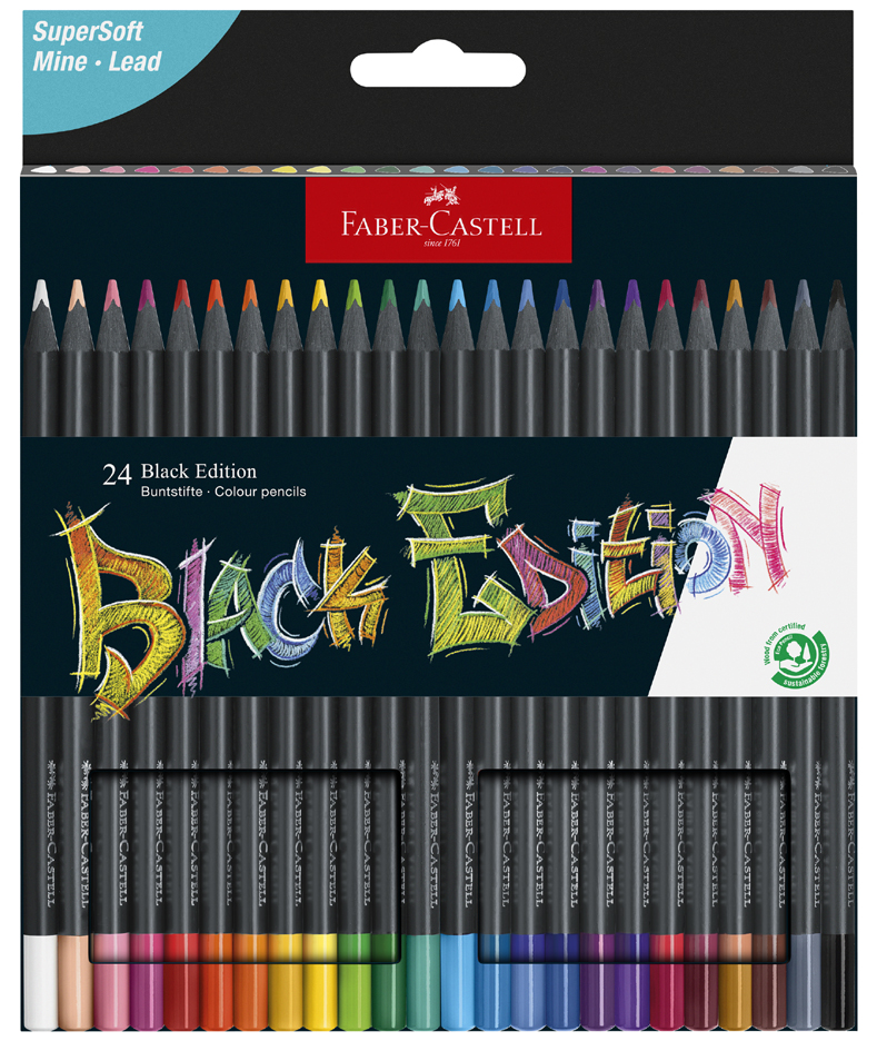 FABER-CASTELL Crayon de couleur Black Edition, étui de 24