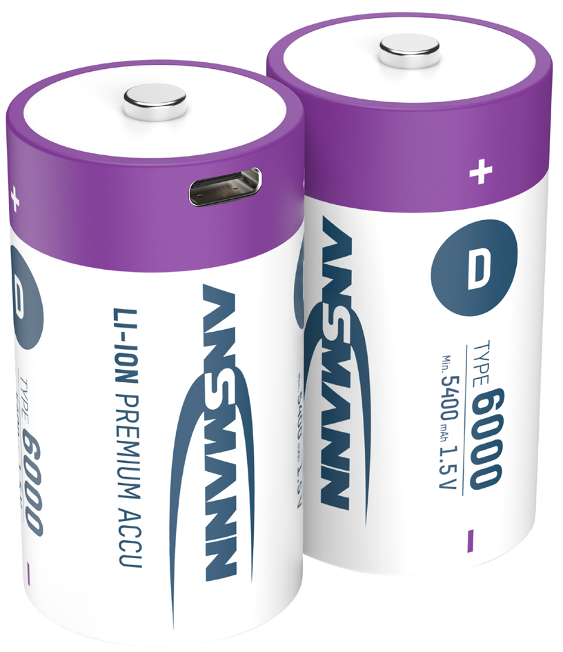 Piles Li-Ion mono D avec prise USB-C