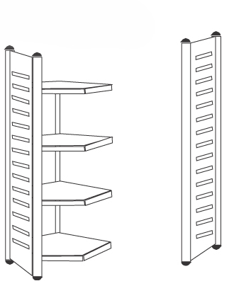 3) Rayonnage de coin et 4) panneau d'extrémité