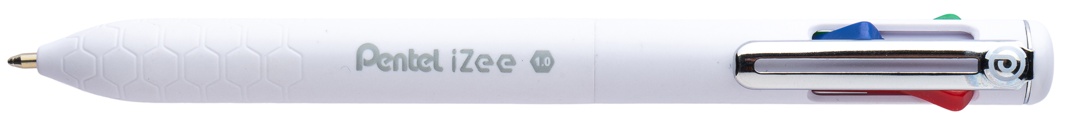 Stylo à bille rétractable 4 couleurs iZee, blanc