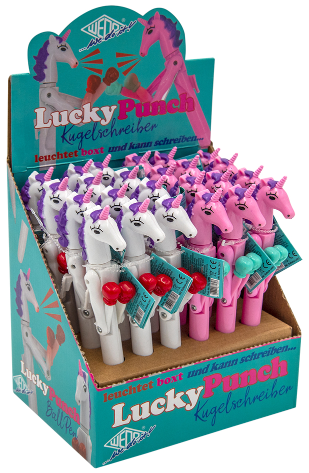 Stylo bille licorne "Lucky Punch", présentoir de 24