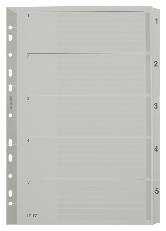 LEITZ Intercalaires en carton mylar, chiffres, A4, 1-5, gris