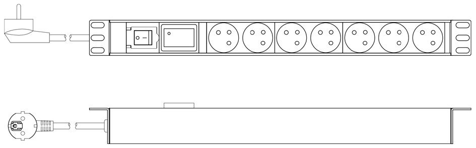 DIGITUS Multiprise 19', 7 prises, 1 U, avec interrupteur