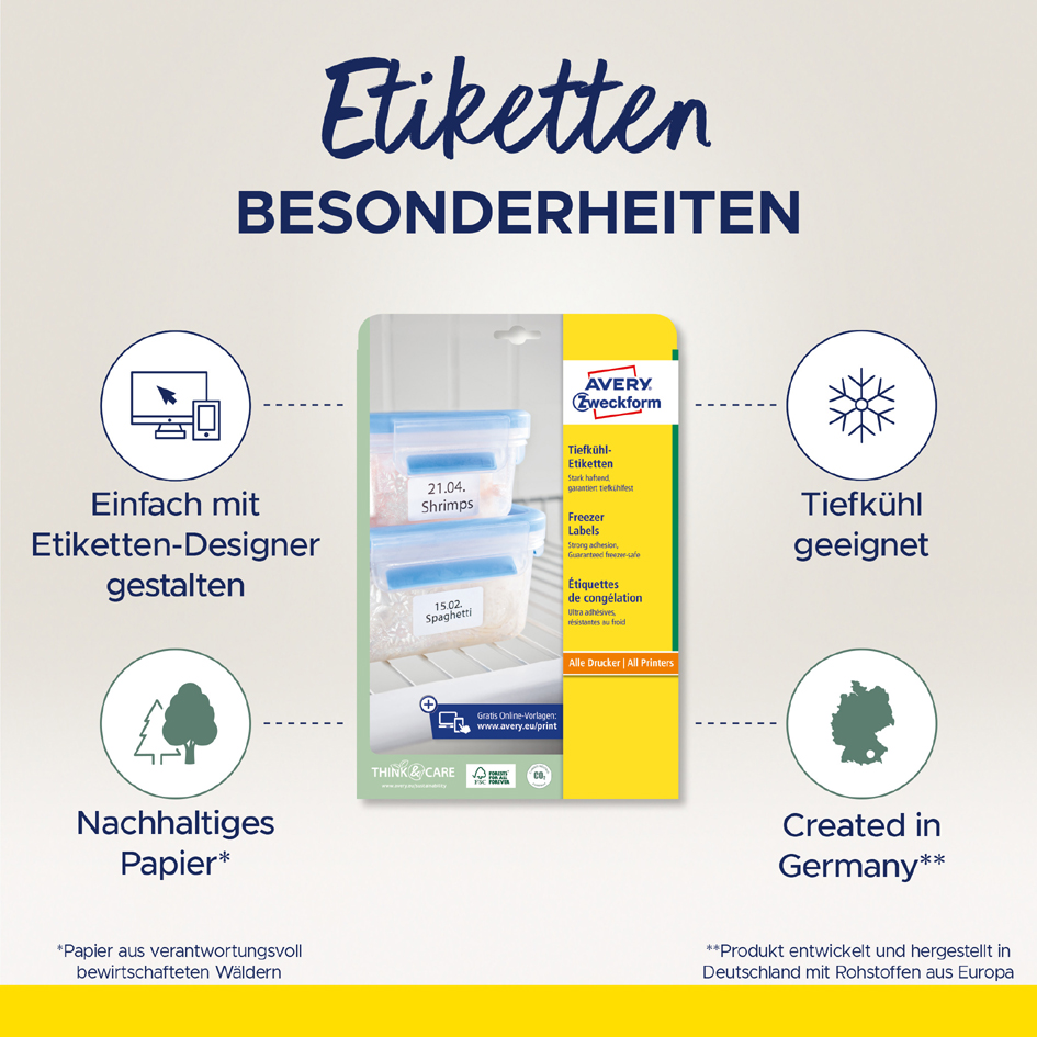 AVERY Zweckform Etiquette congélation, 30 x 50 mm, blanc papier 30,0 x blanc 750 25 feuilles A4