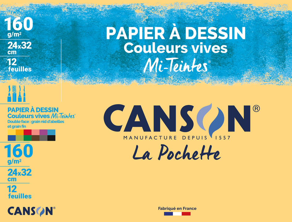 CANSON Papier dessin Mi-Teintes, 240 x 320 mm, assorti