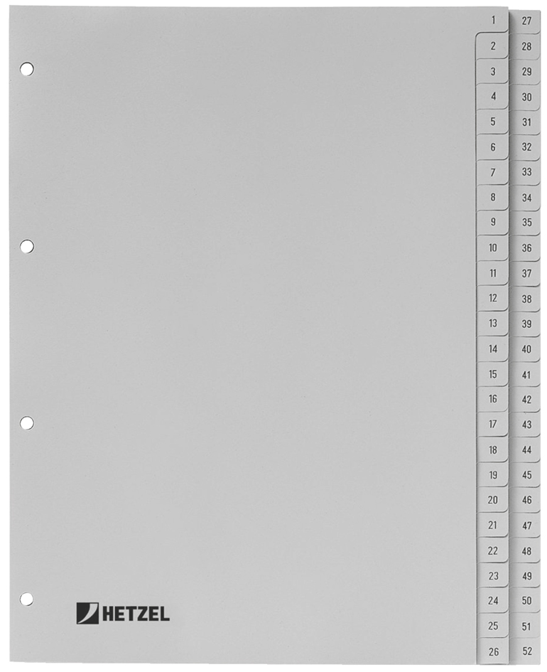 HETZEL Intercalaires en plastique, chiffres, A4, 1-52, PP