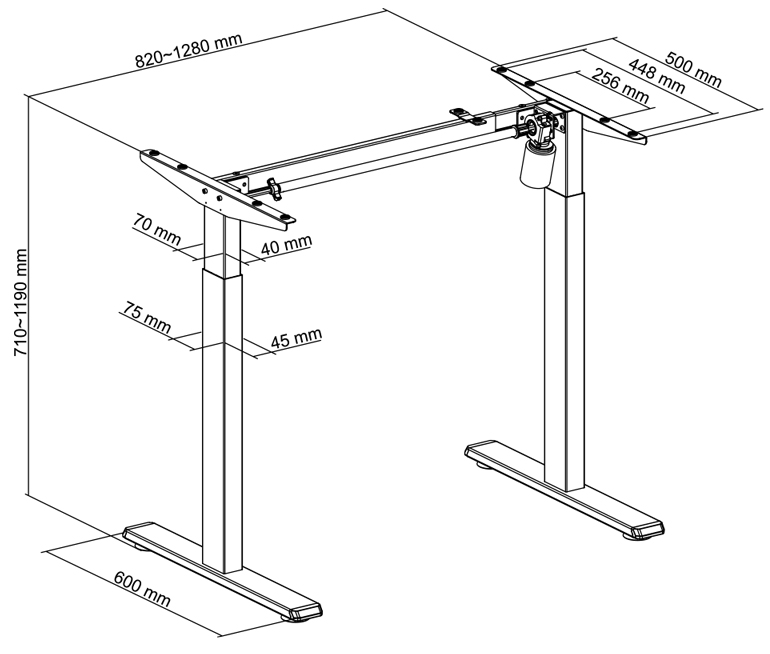 Piètement de bureau électrique, dimensions