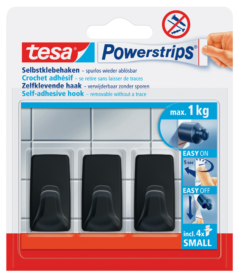 tesa Powerstrips Crochet adhésif SMALL rectangulaire, noir