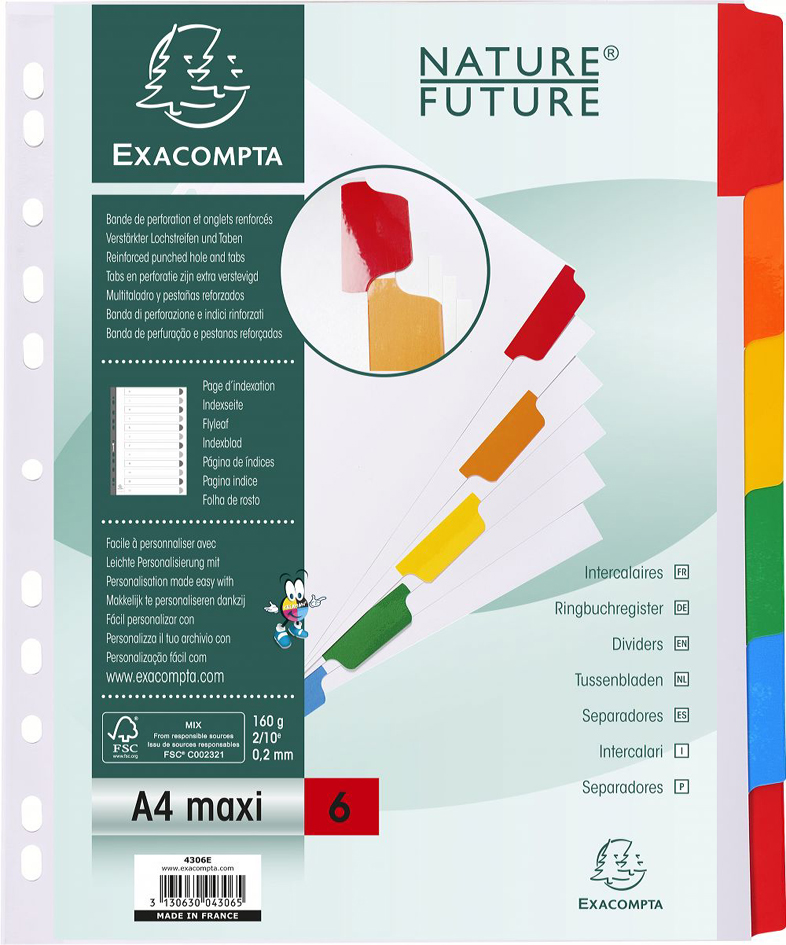 EXACOMPTA Intercalaires en carton, A4 Maxi, 6 touches