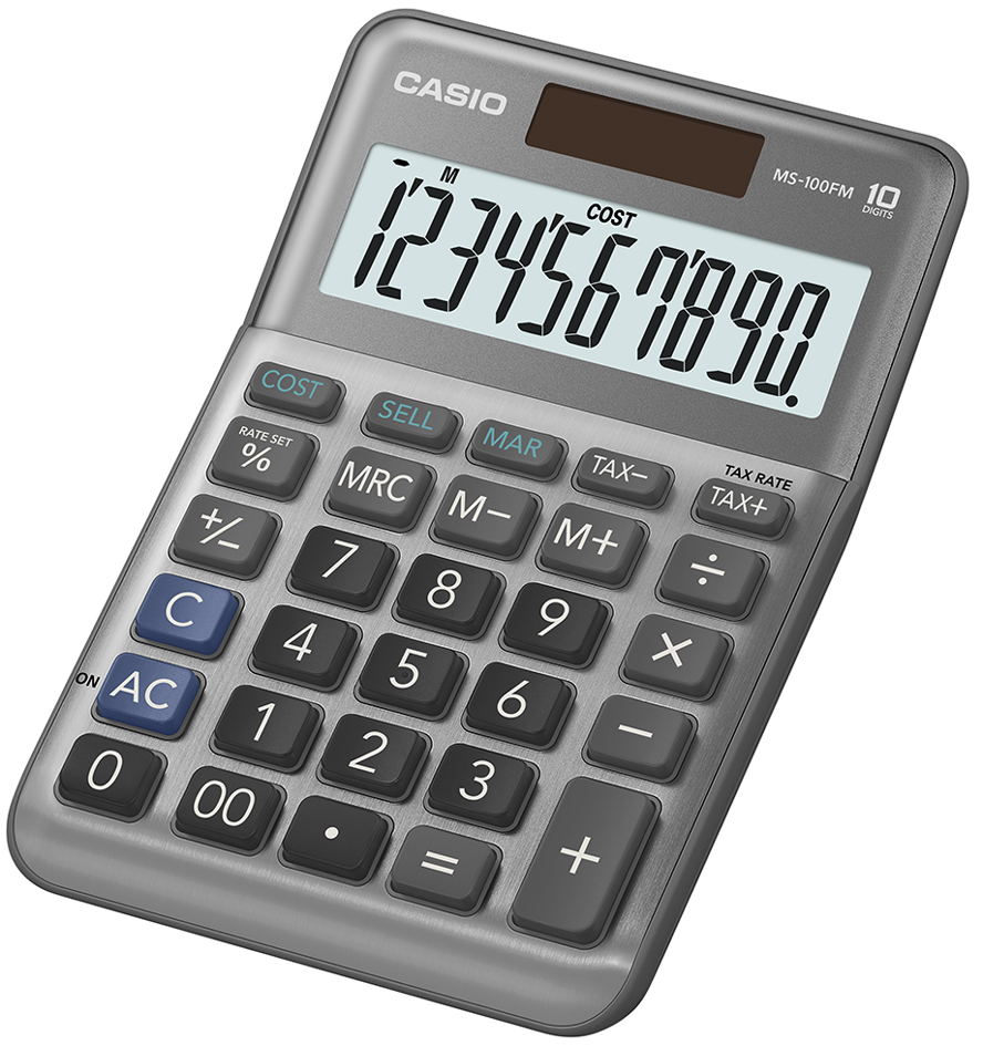 CASIO Calculatrice de bureau MS-100F, 10 chiffres, argent