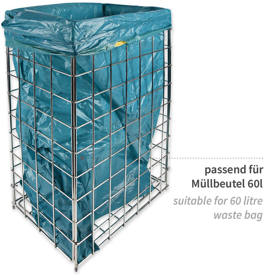 HYGOCLEAN Corbeille à déchets, maille en métal, 60 L, inox