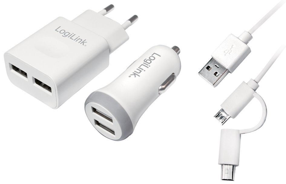 LogiLink Kit de chargeur USB, 2 pièces, chaucun 2x ports USB