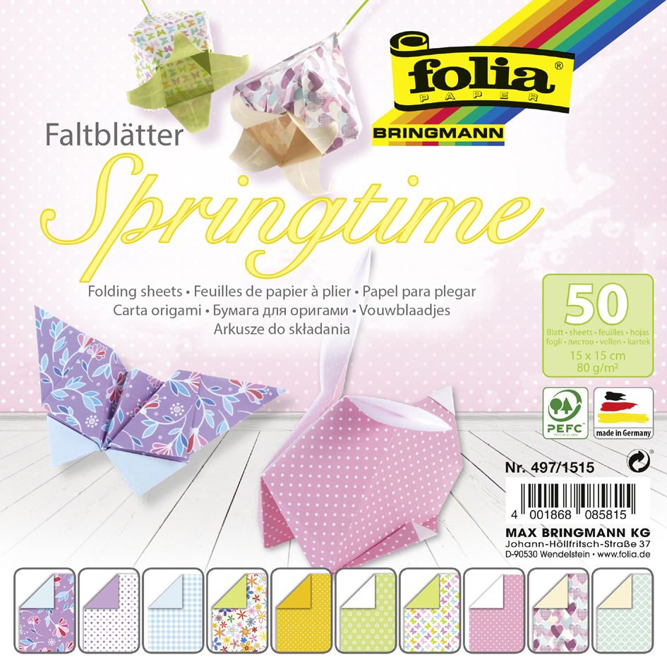 folia Feuilles de papier à plier 'Springtime', 150 x 150 mm