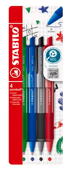 STABILO Stylo bille rétractable pointball colorful, 4 pièces