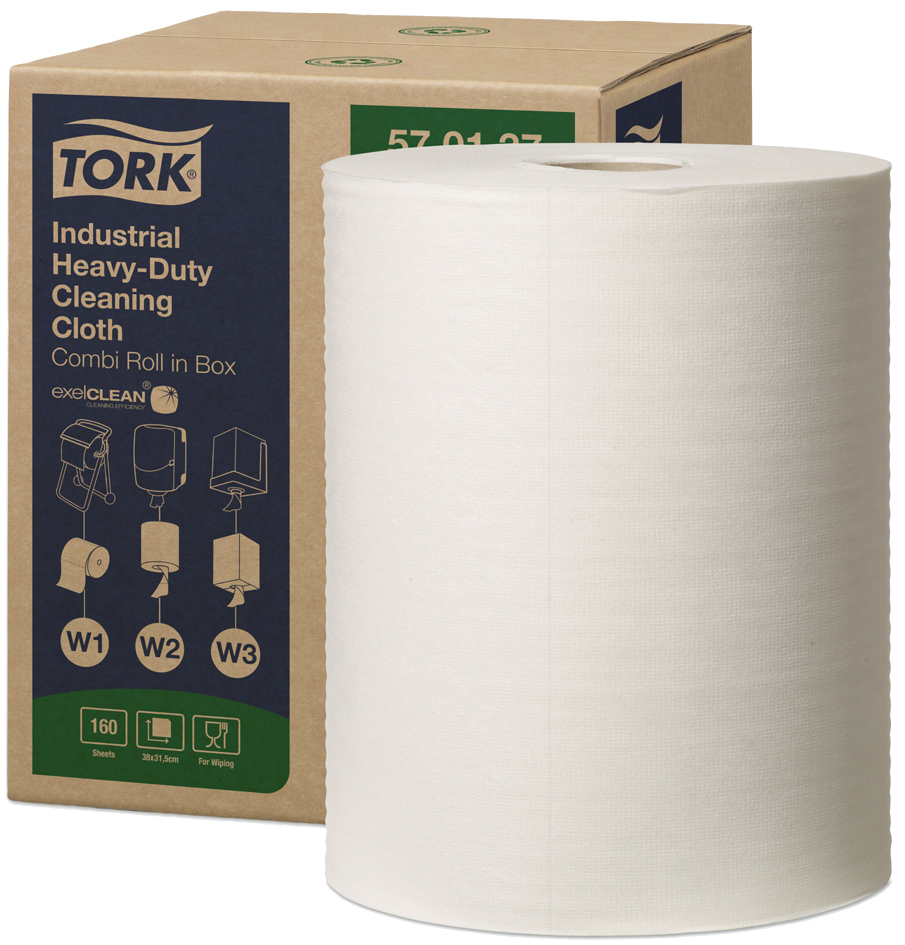 TORK Rouleau de papier nettoyant industriel, 60,8 m, blanc