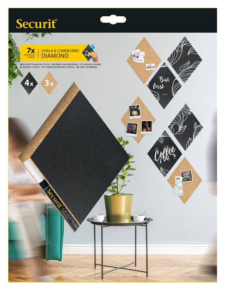 Securit Ardoise & tableau en liège SILHOUETTE 'Diamond'