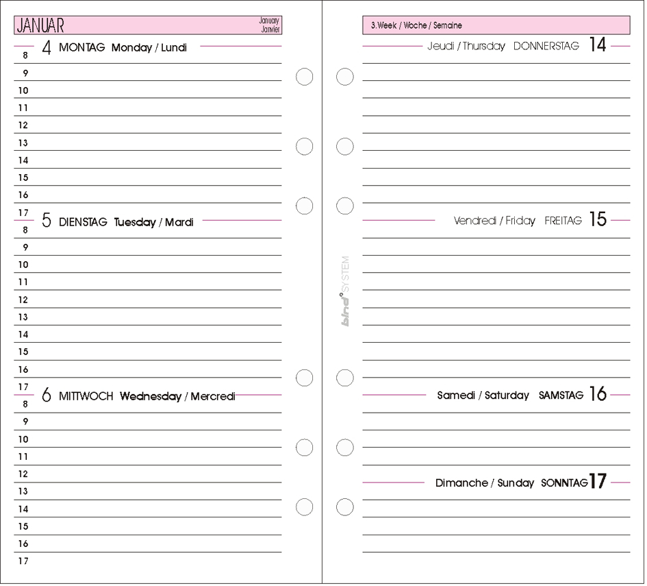 Calendrier 2026, 1 semaine / 2 pages